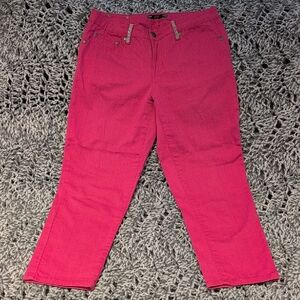 307 - Womens Pink Gemstone Embellished Jeans Straight Leg Denim Pants